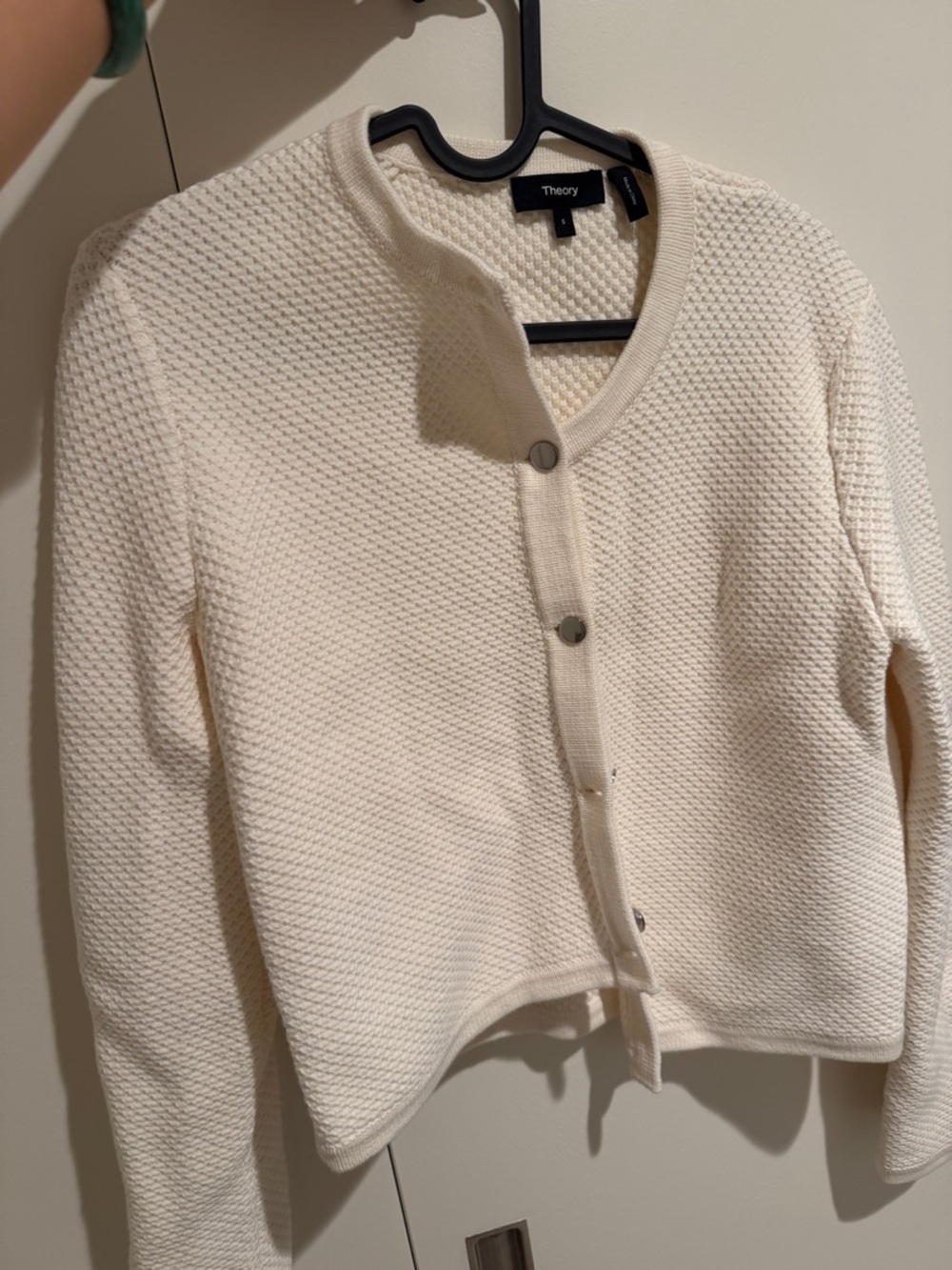 Theory Cream Textured Button-Front Cardigan